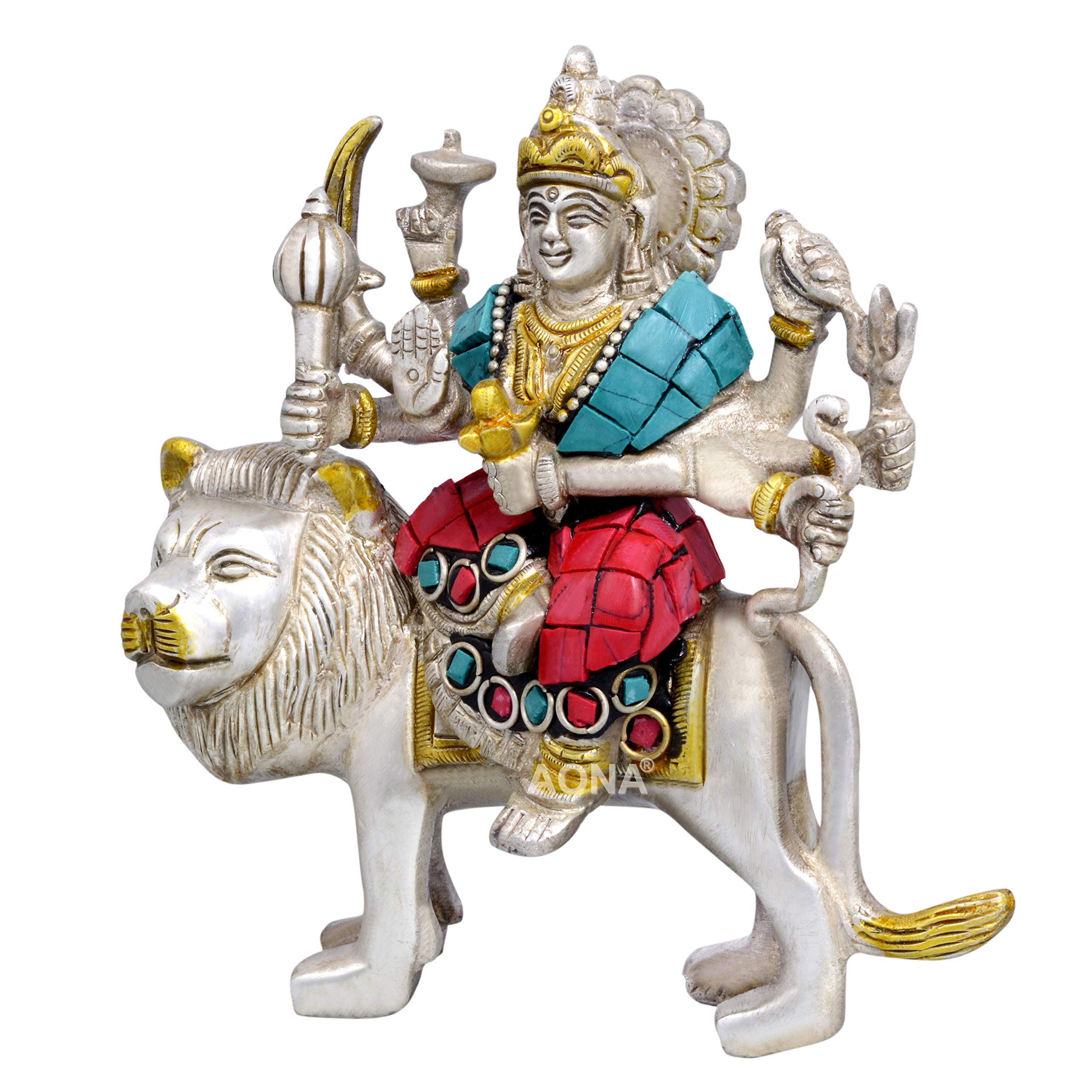 AONA Brass Mother Goddess Durga in Hues, Silver, Golden, Standard, Height 5 Inches - Image 2 thumbnail