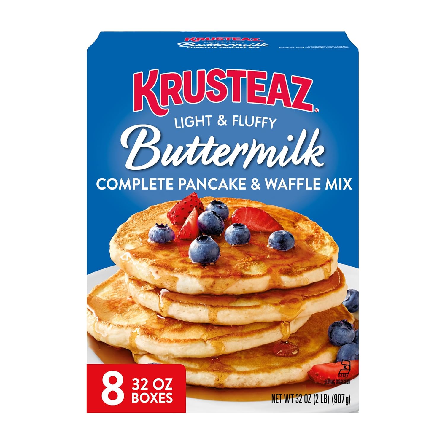 Krusteaz Light and Fluffy Buttermilk Complete Pancake Mix, Waffle and Pancake Mix, Just Add Water, 32 oz Box (Pack of 8)