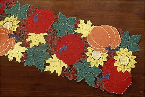 Miniatura 3 de Camino de mesa de cosecha de otoño de 13 x 36 pulgadas, apliques bordados de calabazas bordadas para decoración de Halloween, Acción de Gracias,