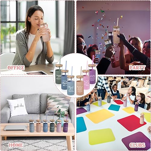Miniatura 6 de Regalos de agradecimiento de 20 onzas para mujeres y hombres, regalos de agradecimiento a empleados, vaso de vidrio con popote y tapa de bambú, vaso