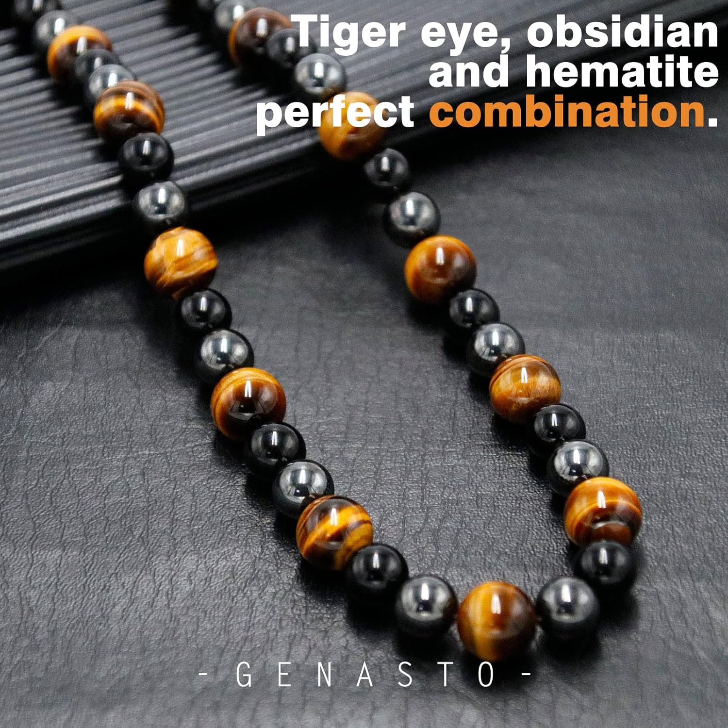 Healing Crystal Black Obsidian Tiger Eye and Hematite Beads Necklace Triple Protection Necklace for Men Women