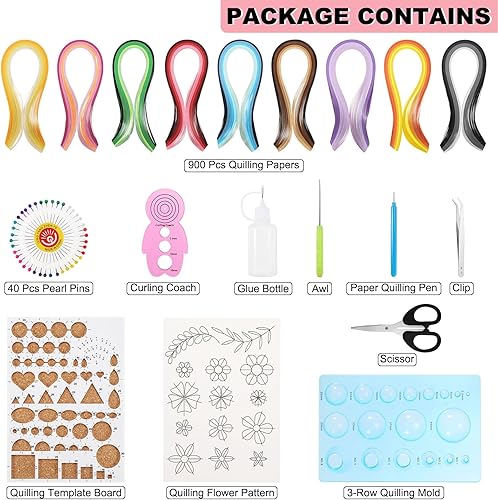 Miniatura 8 de PATIKIL Juego de papel de quilling, kits de papel con 43 colores, 900 tiras de papel (ancho 0.197 pulgadas), 10 herramientas de quilling para