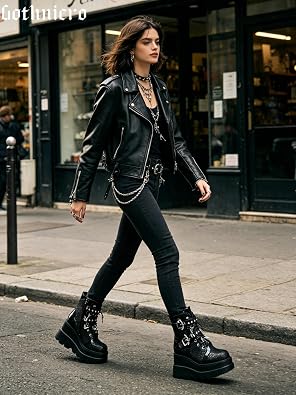 Gothniero Goth Platform Boots Black Gothic Chunky Heel Boots for Women Combat Ankle Wedge Booties with Side Zip Lace Up Size 3UK-8UK