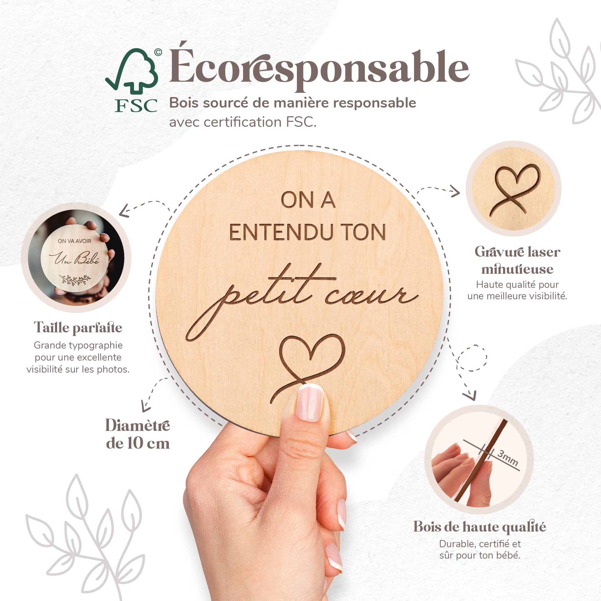 Wooden Pregnancy Cards in French, 30 Important Moments from Pregnancy to Birth on 15 Wooden Slices Engraved on Both Slices - Image 2