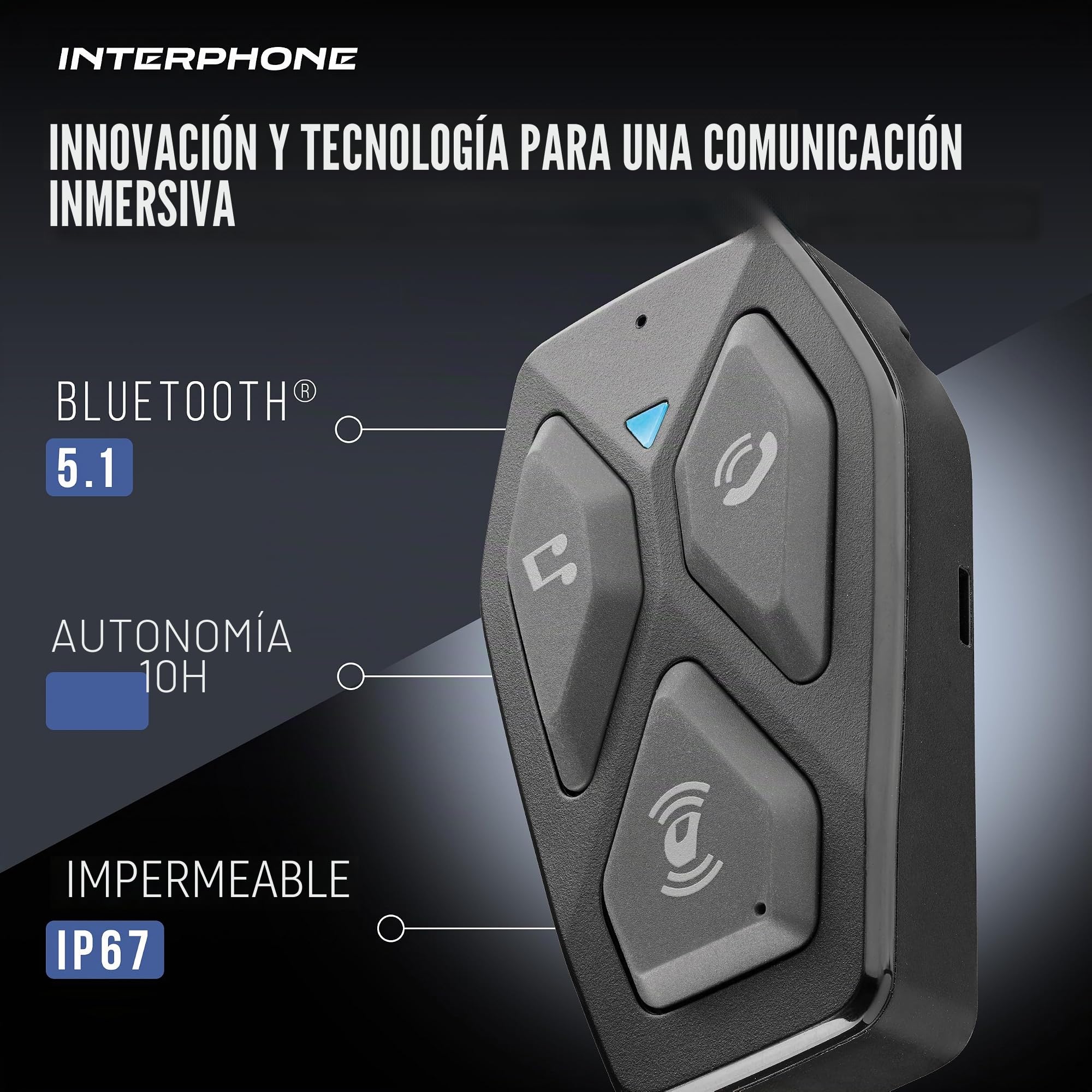 Interphone U-COM 3HD Doble, 2 interfonos Moto de Grupo para 4 usuarios hasta 500 m, intercomunicadores Casco Bluetooth 5.1 con Auriculares HD 40 mm para música, Llamadas y GPS, autonomía 10 h e
