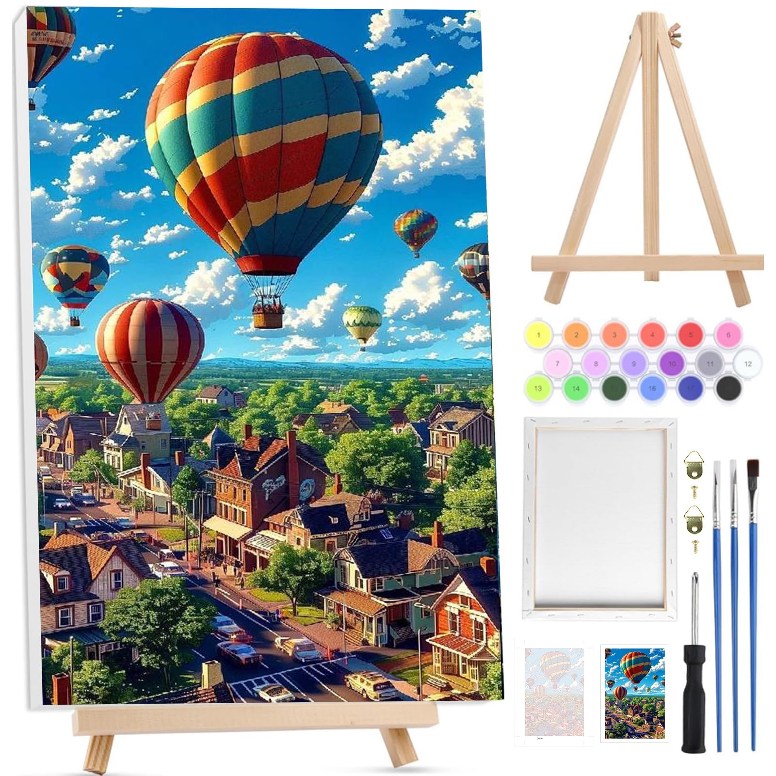 Bowetile Balloon Paint by Numbers for Adults with Framed Canvas&Wooden Easel, Scenery Painting by Numbers Kit Adults Beginners Canvas Kit,Color Oil Painting Acrylic Paints for Home Wall Decor20x30cm