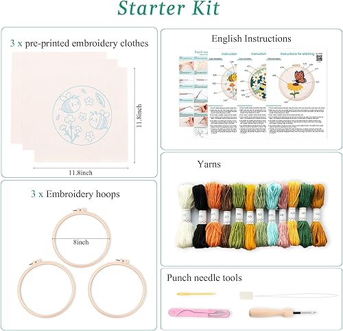 Miniatura 9 de Harimau - Kit de bordado para principiantes, patrón de ojos, kit de punto de cruz, incluye tela de bordado estampada con 2 aros de bordado, hilos de