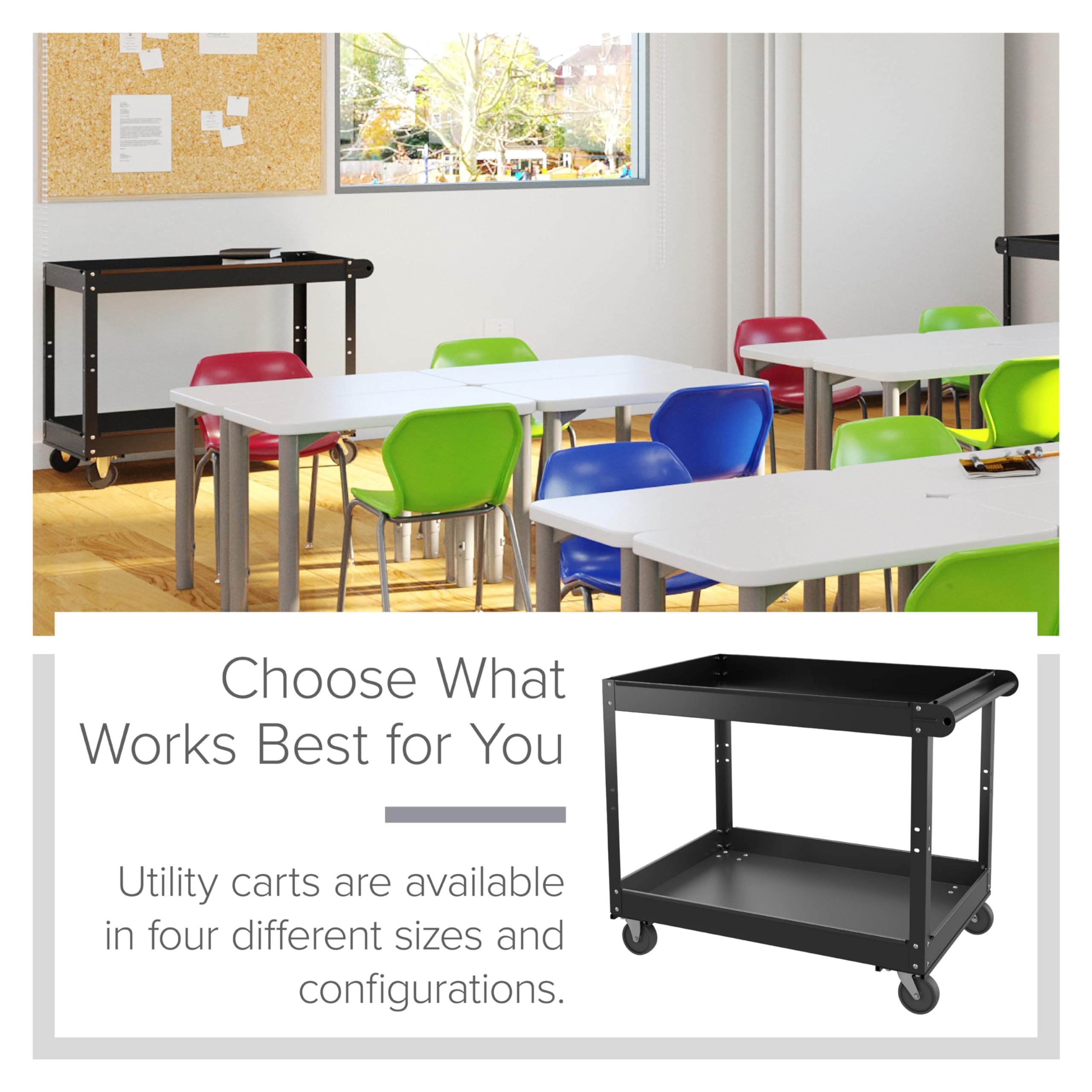 Hirsh 2 Shelf Ready-to-Assemble Steel, 36W x 24D Utility Cart, Black