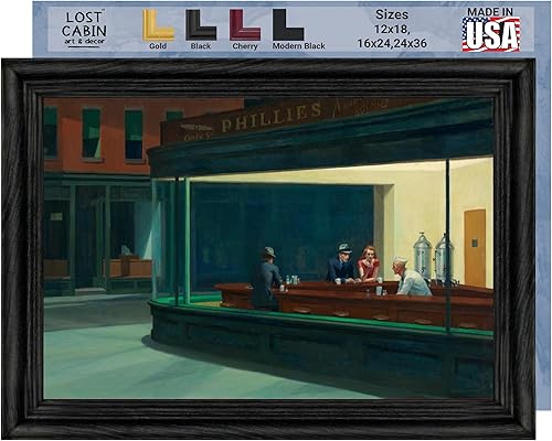 Nighthawks by Edward Hopper - Lienzo enmarcado para decoración de pared lienzo de reproducción de pintura de arte fino impresión de galería pequeña