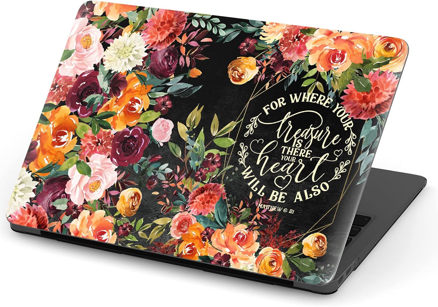 Mertak Hard Case Compatible with MacBook Pro 16 14 Air 15 13 inch M3 M2 M1 Mac 2024 2023 2022 2018 Matthew 6:21 Flowers Bible Verse Scripture Christian Quote Cover Touch Bar Laptop Clear