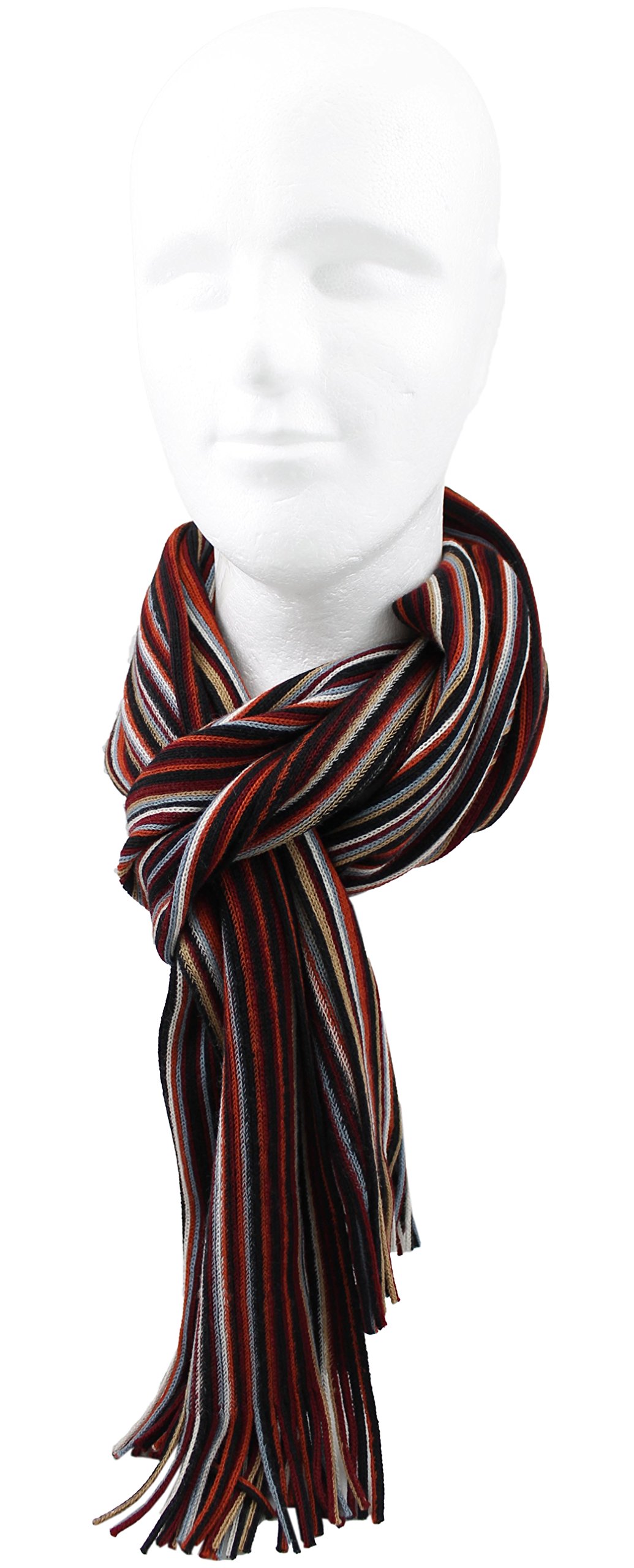 Rotfuchs Sciarpa lavorata a maglia, da uomo, da donna, unisex, in pura lana, a righe, a maglia fine con frange, multicolore