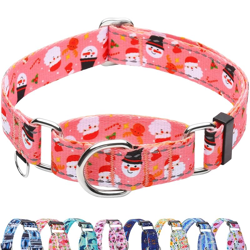 Coleira Martingale Refletiva para Cães em Nylon Fidohug Pink Snowman Tamanho Pequeno