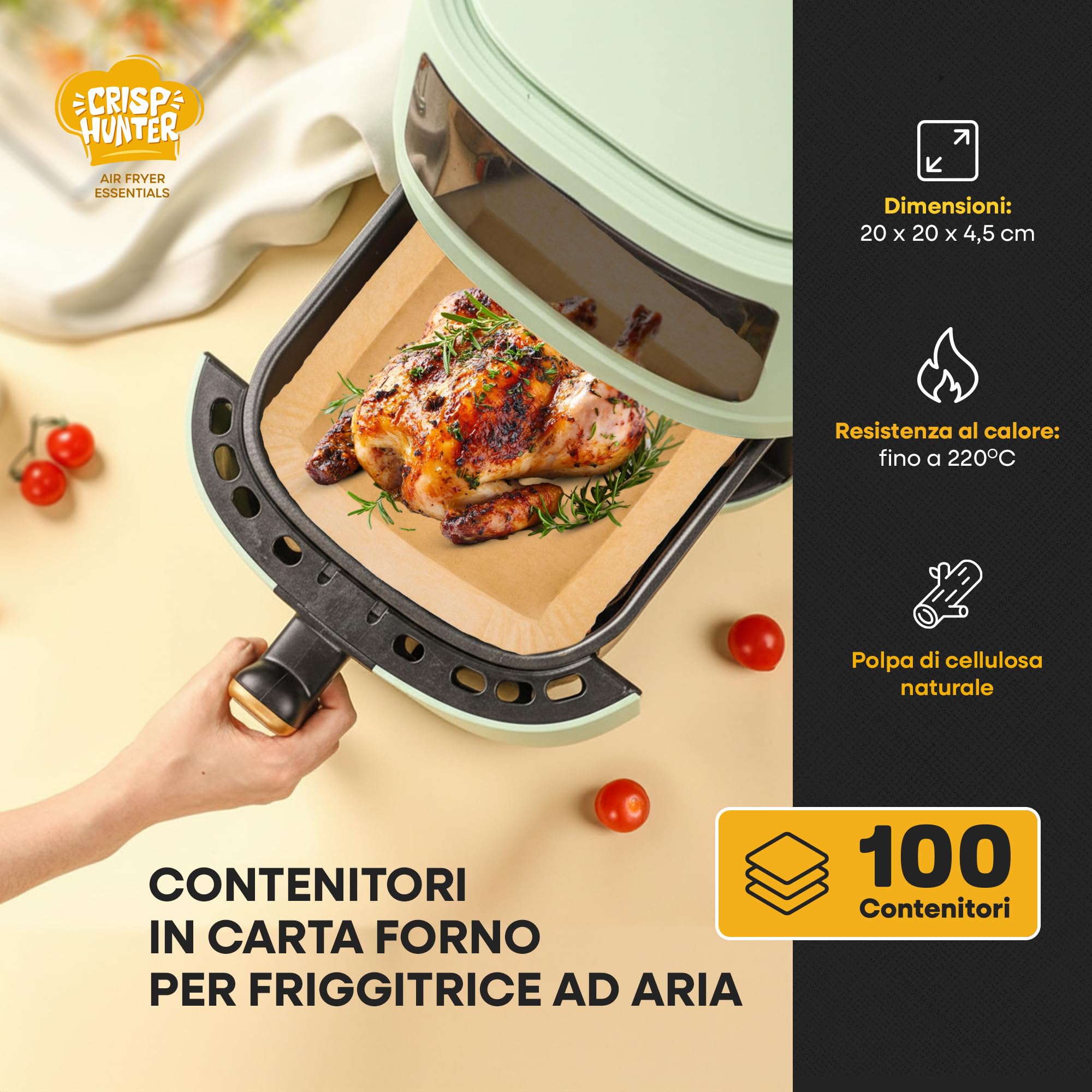 Carta Forno Friggitrice ad Aria, 220 pezzi - Fogli di Carta Friggitrice