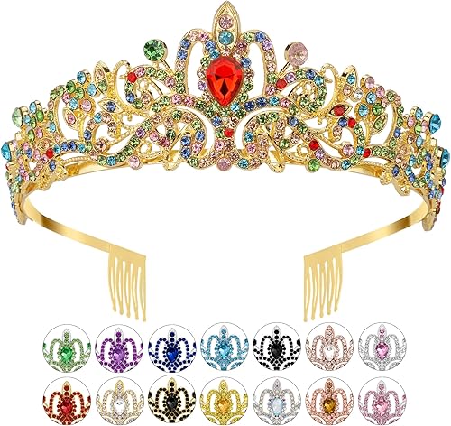 Miniatura 1 de Corona de boda dorada para novia, tiaras de princesa de cristal para mujer, diademas brillantes con diamantes de imitación, corona de feliz