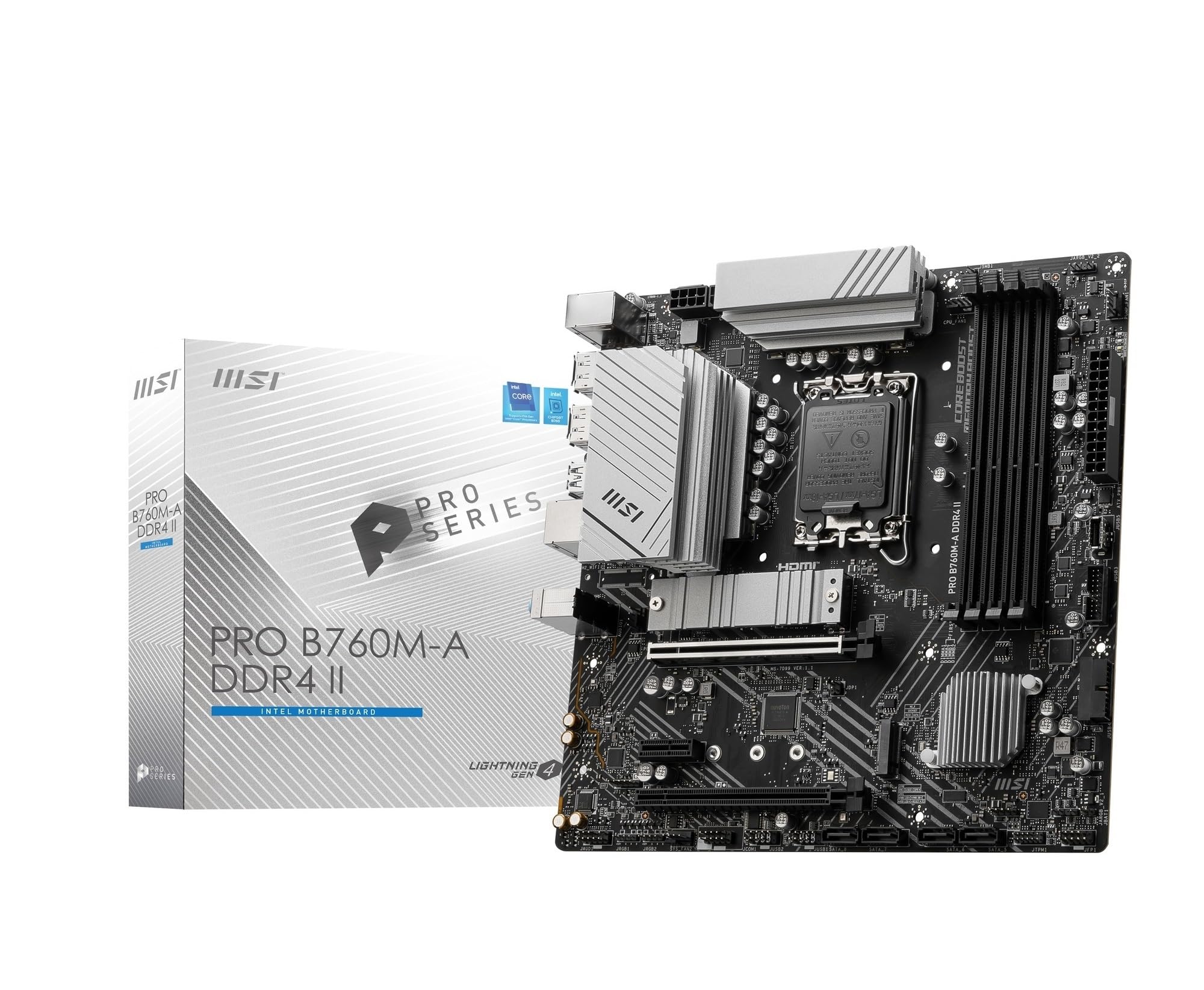 MSI MB6318 Pro B760M-A Carte mère DDR4 II 14/13/12e génération Intel CPU (LGA1700) [Jeu Confortable sur PC Homebrew Blanc] [B760 intégré]