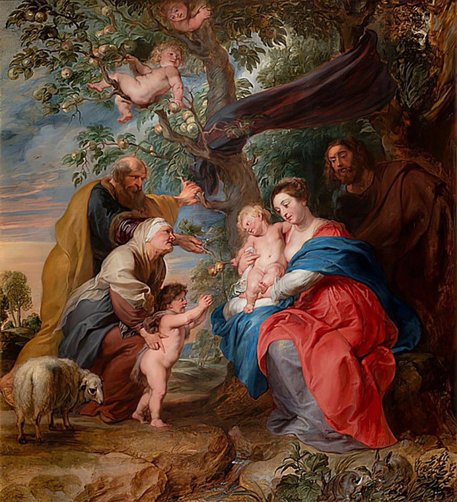ARTXLXXBN Famous Prints Artwork Pictures Poster Painting Art the Holy Family Under an Apple Tree by Peter Paul Rubens Artwork Landscape Pictures for Home Decor 60x90cm
