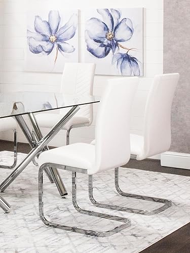 Miniatura 5 de Sunset Trading Mist Sillas de comedor de piel sintética Base voladiza de cromo pulido en forma de S Asientos de piel sintética acolchada blanca y