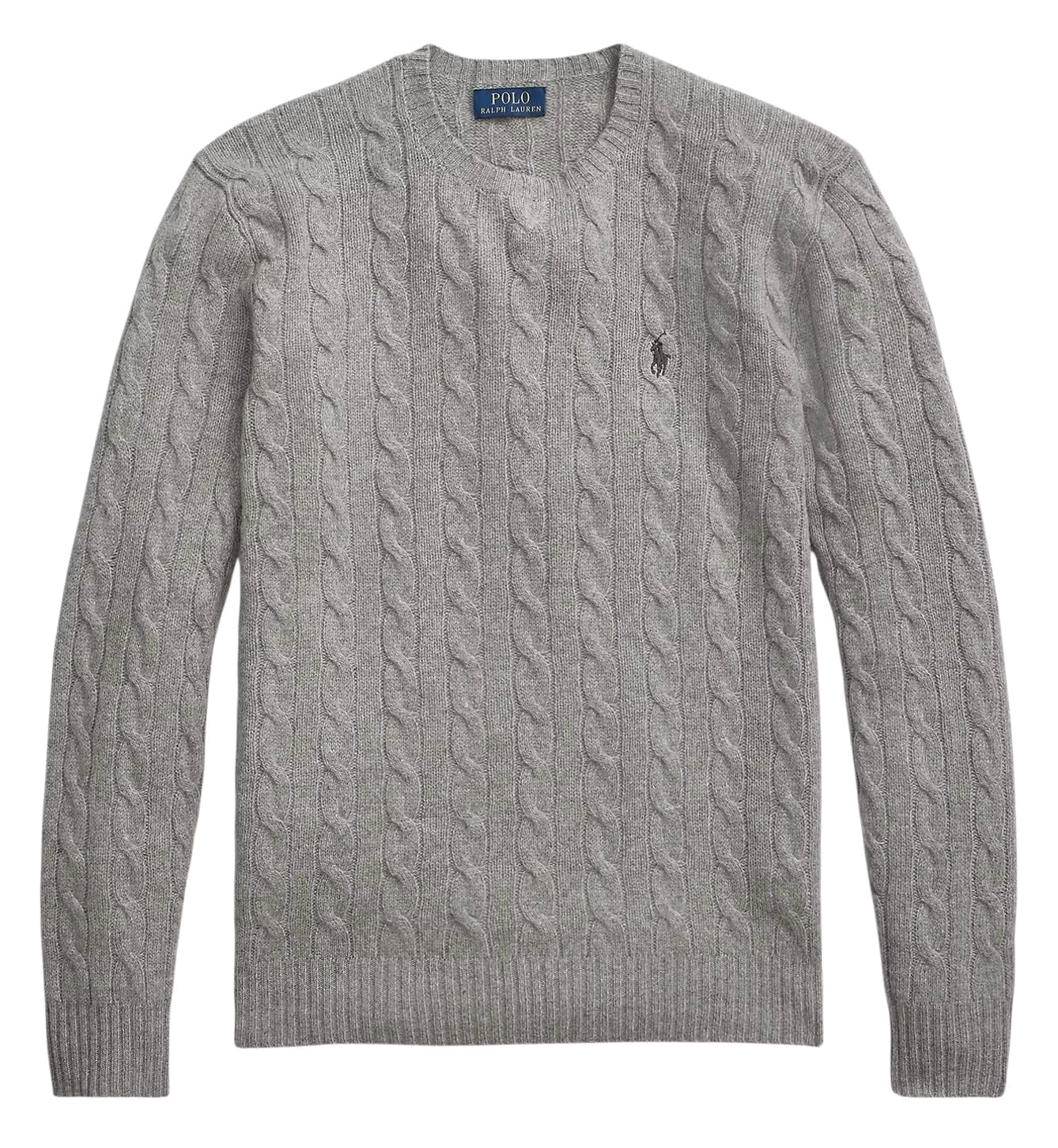 Polo Ralph Lauren Men's Gray Round-Neck Knitwear, L, Logo Embroidered Wool Cashmere Jumper