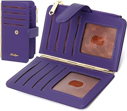 Badiya Credit Card Holder for Women, RFID Wallet Women, Slim Bifold Card Organizer with Multi-Card Case & Zipper Coin Pocket & 3 ID Windows, Travel Credit Card Holder with Metal Hinge