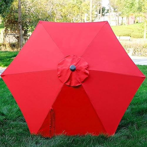 Miniatura 40 de Blissun Sombrilla de patio de 7.5 pies, sombrilla de patio, sombrilla de mercado al aire libre con botón de inclinación y manivela (bronceado)