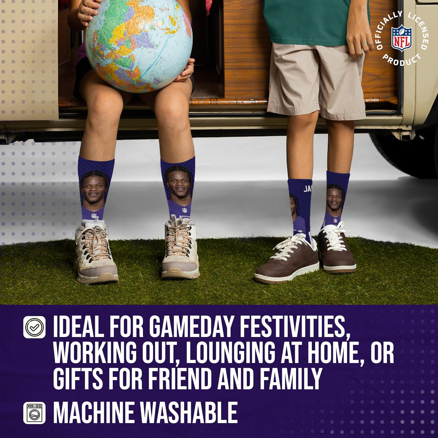For Bare Feet NFL Youth Roster Player Crew Socks, Premium Boys & Girls Football Sock, Officially Licensed