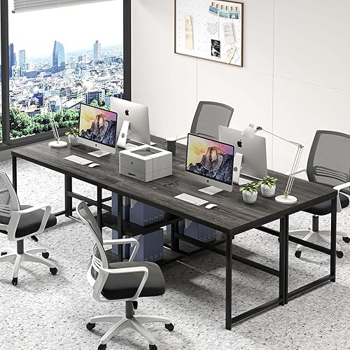 Miniatura 7 de FOLUBAN Escritorio para computadora de 47 pulgadas con estantes de almacenamiento, escritorio moderno de oficina en casa, escritorio de estudio