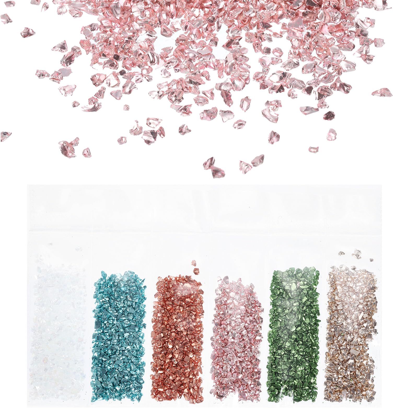 sourcing map Crushed Glass High Luster Chips 1-3mm 29g Broken Glass Pieces Irregular Glass Metallic Crystal Chips for Resin Arts Craft DIY Vase Filler Jewelry Making Decoration, Multicolor