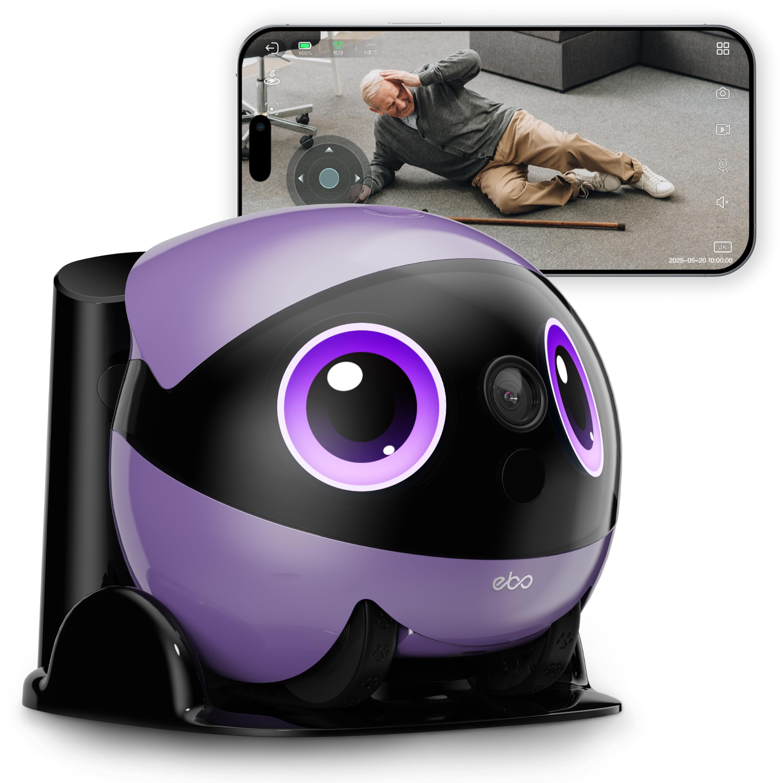 Enabot EBO Air 2 Plus FamilyBot, Robot Móvil IA, Cámara Vigilancia 3K para el Hogar & Mascotas, Audio Bidireccional, Batería, Imagen Facial Personalizada (Púrpura Nebula)