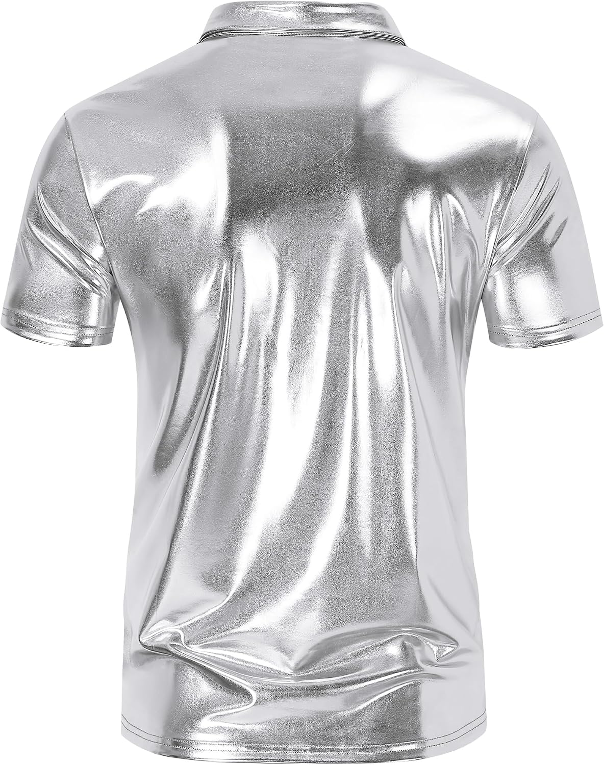 Men's Shirts Sequins Shiny Short Sleeve Polo Top Button Hipster Nightclub Party Prom Costume 70s t-Shirt