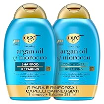 OGX Set Capelli Shampoo e Balsamo Renewing + Argan Oil of Morocco con balsamo e shampoo idratante, Kit di prodotti per capelli secchi e danneggiati con Olio di Argan, 2 x 385 ml – Esclusiva Amazon