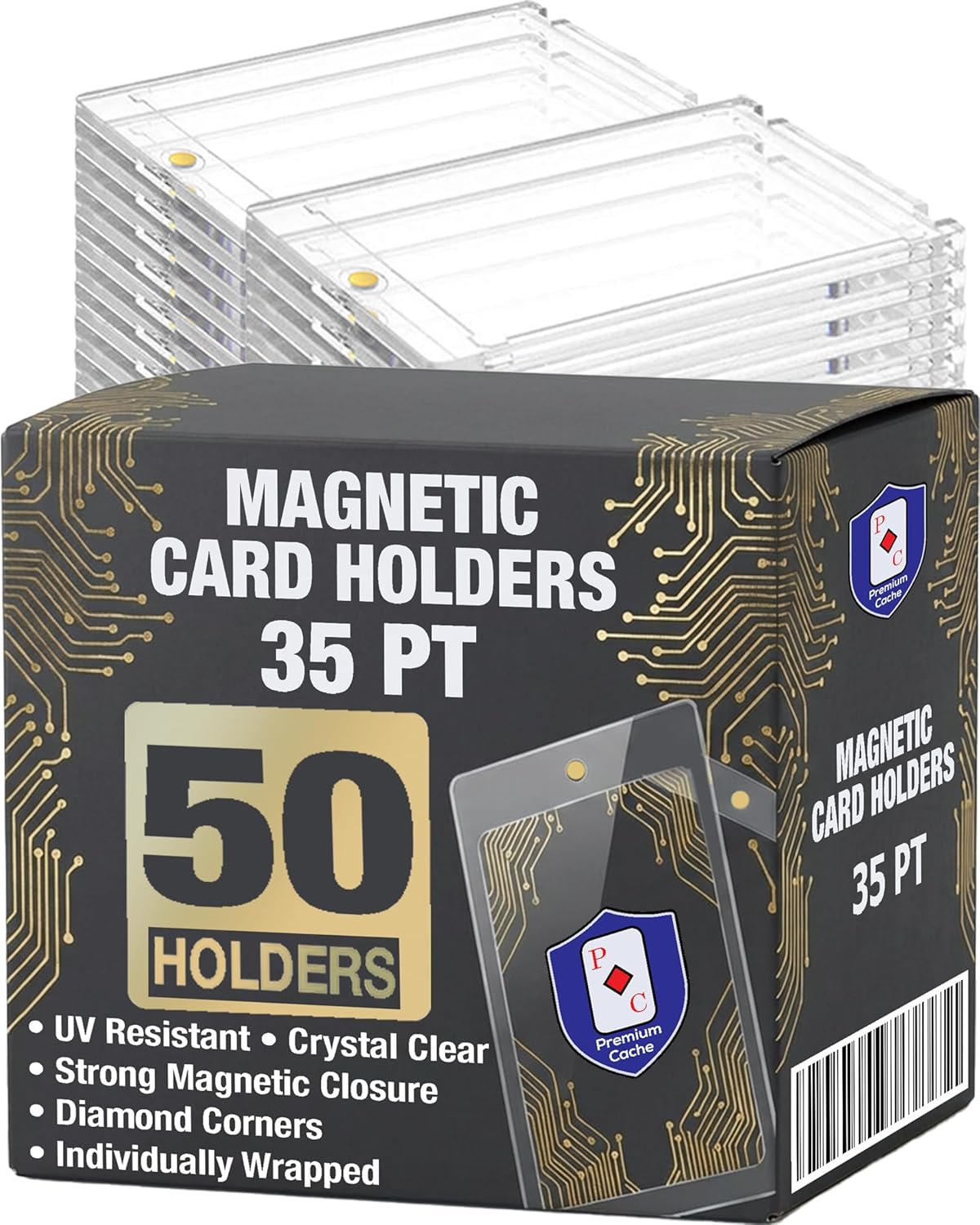 Magnetic Card Holder for Trading Cards | 35pt 50 Count | Clear Acrylic One-Touch Magnetic Card Holders Protector Case for Sports, TCG, and Collectible Cards