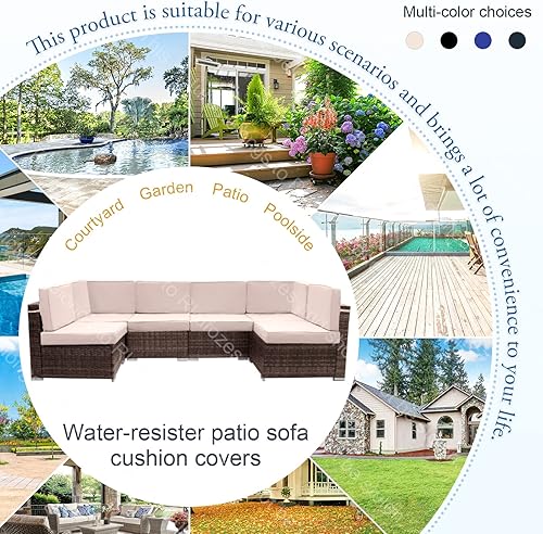 Miniatura 6 de 14 fundas de cojín de patio para 7 piezas, muebles de exterior, juegos de asientos seccionales, resistentes al agua, más 2 almohadas (caqui, 24.8