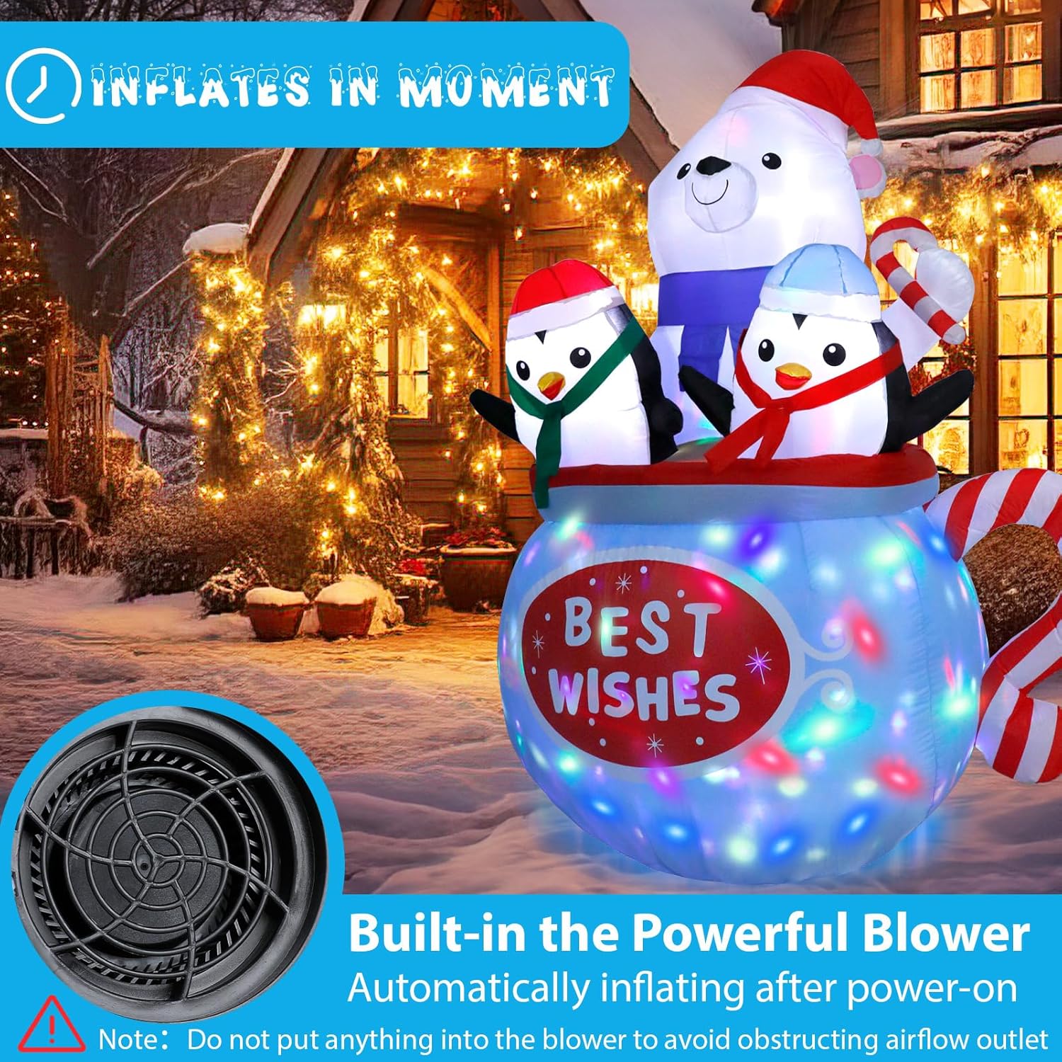 6FT Christmas Inflatables Outdoor Decs, Inflatable Polar Bear and Penguins in The Cup, Built-in Colorful LED Light, Blow Up Yard Decor for Lawn Garden Indoor Xmas Party, for Him, Her - Image 8