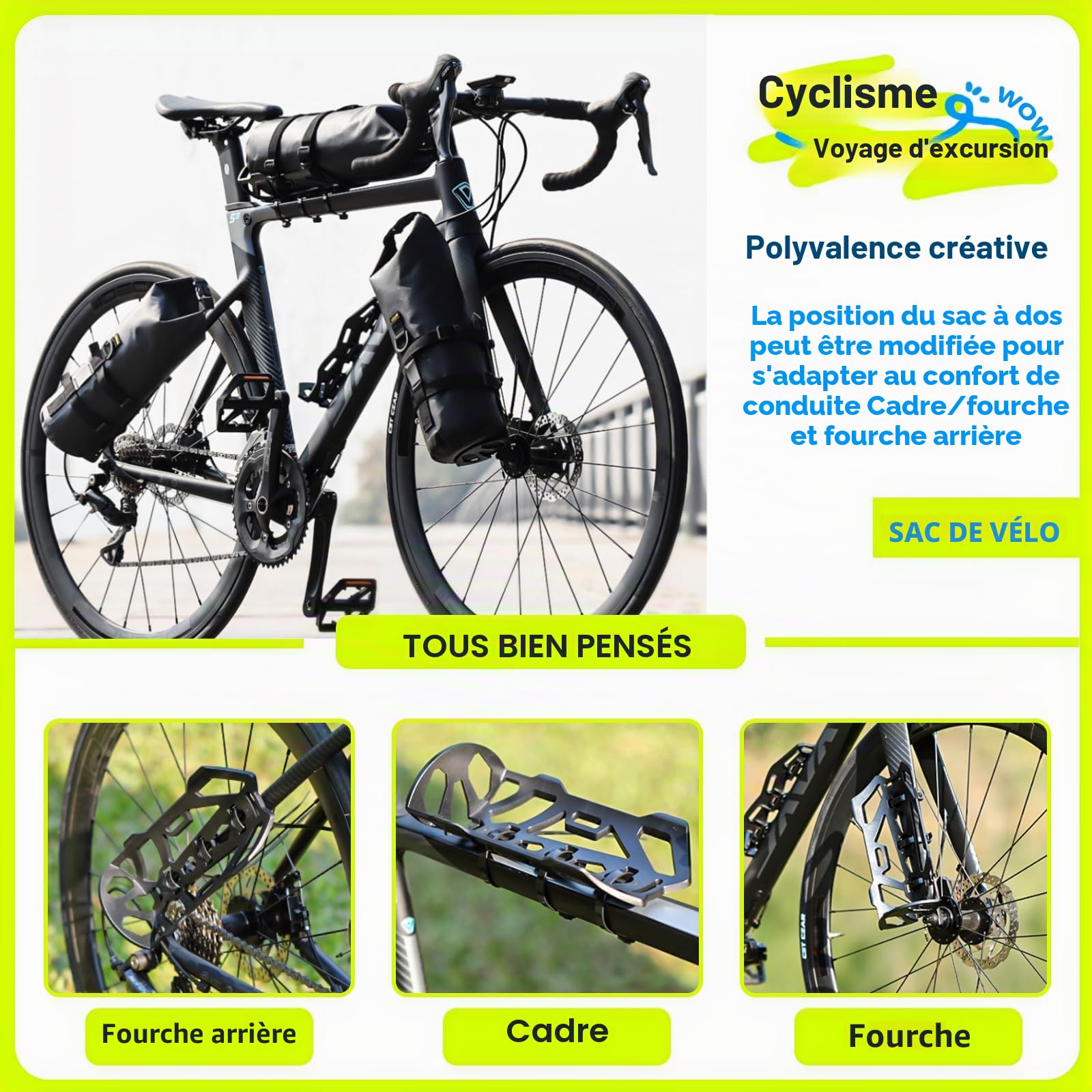 8.5L 2 Pièces Sacoche Velo Etanche Sacoches Fourche Vélo Sac Sacoche Cadre Cadre Velo Enroulable avec Support Polyvalent pour VTT E-Scooter Vélo de Route Accessoire