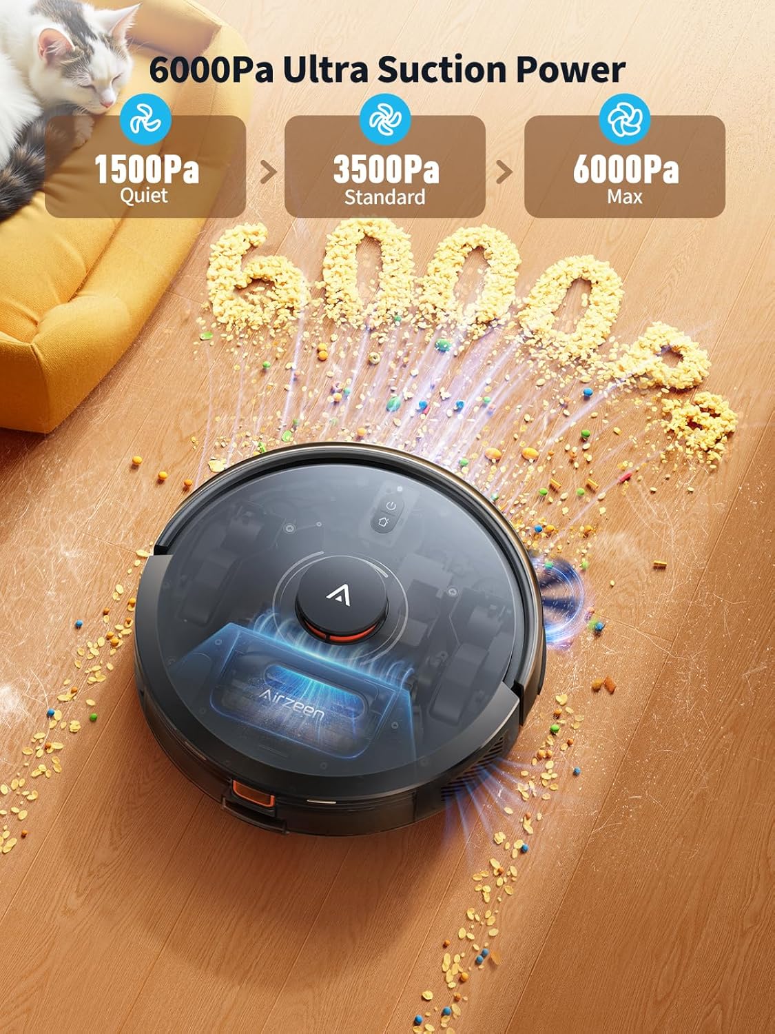 Robot Vacuum and Mop, Self-Emptying Robot Vacuum Cleaner with 6000Pa Suction, Laser Navigator with Smart Mapping Robotic Vacuums, 150Mins Runtime,Schedule,App Alexa Control for Carpet/Pet Hair,Q10 Pro thumbnail