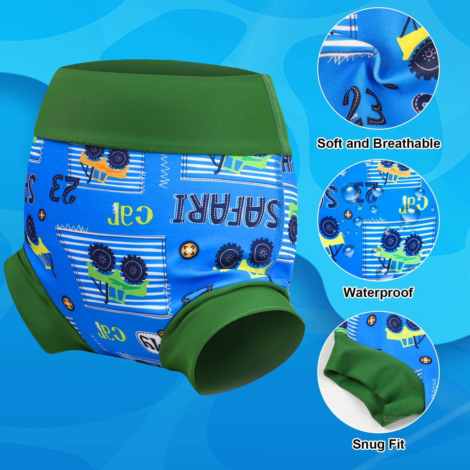 FLYISH DIRECT Couche de Bain Lavables, Imperméable Couches de bain Réutilisable pour bébés et enfants, 3 Paquets Anti-fuite Couche Piscine Lavable Garçons et Filles, 2-3 ans, Bleu