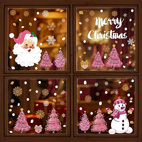 Miniatura 2 de Calcomanías de Navidad para ventana, copos de nieve, Papá Noel, muñeco de nieve, calcomanías de decoración de vacaciones de invierno para pared de
