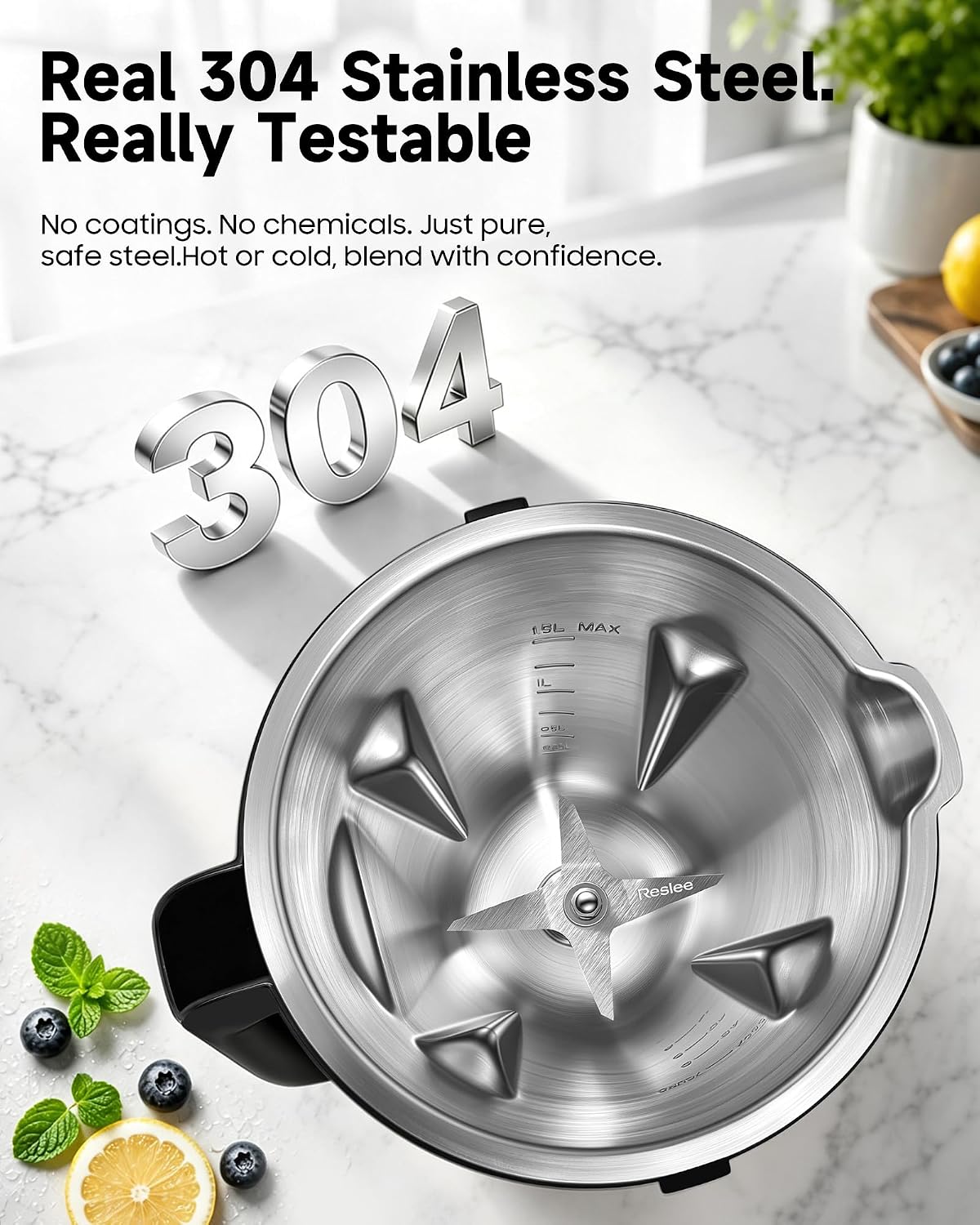 Stainless Steel Blender, 3.5HP Heavy Duty Professional Blender with 72oz Double-Wall 304 Thermal Jar (No Sweat, Cool-Touch), Smart Memory 10 Speeds for Smoothie, Milkshake, Hot Soup & Frozen Drinks
