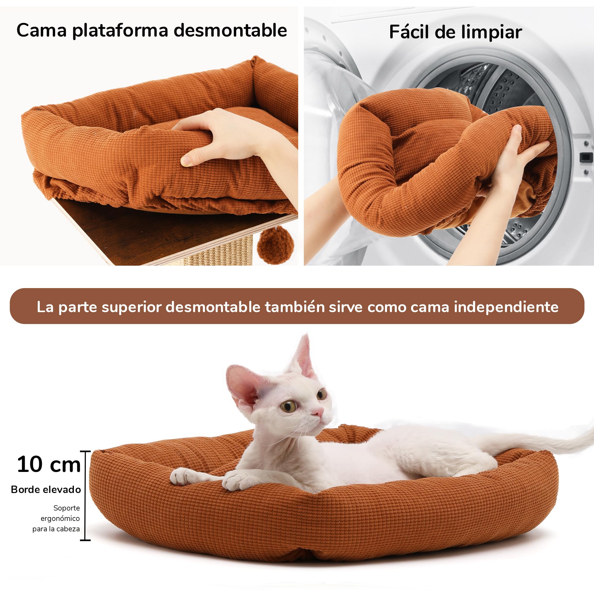 FUKUMARU Rascador para Gatos, árbol rascador de Estilo Retro con Plataforma para Gatos Adultos de Interior, Columna rascador con Cama, sisal Natural y Madera Maciza.