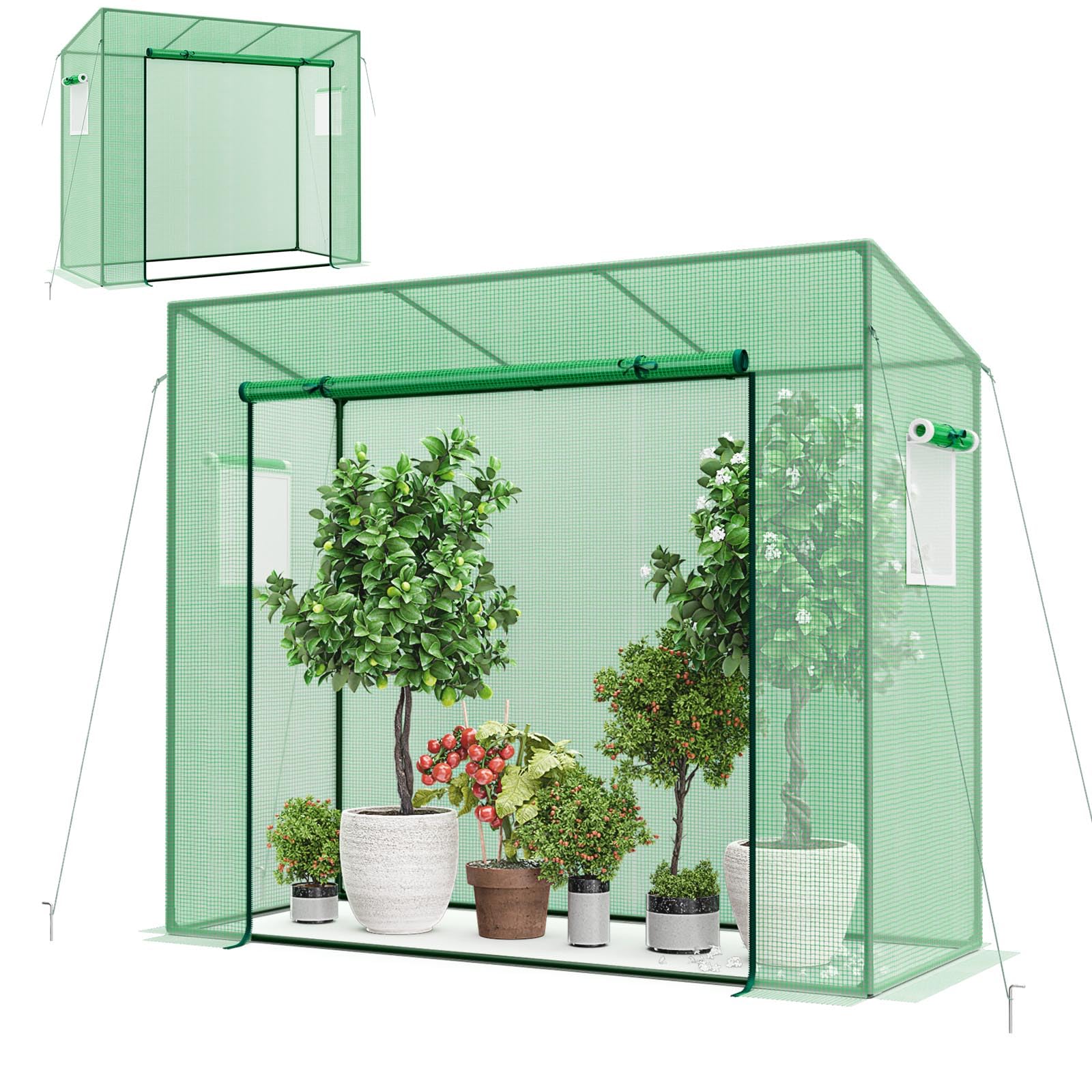 HOMASIS Invernadero Exterior, Invernadero de película con Puerta Enrollable y 2 Ventanas, Invernadero con Cubierta de PE, Invernadero con Estructura metálica para Plantas, 200x77x169cm, Verde
