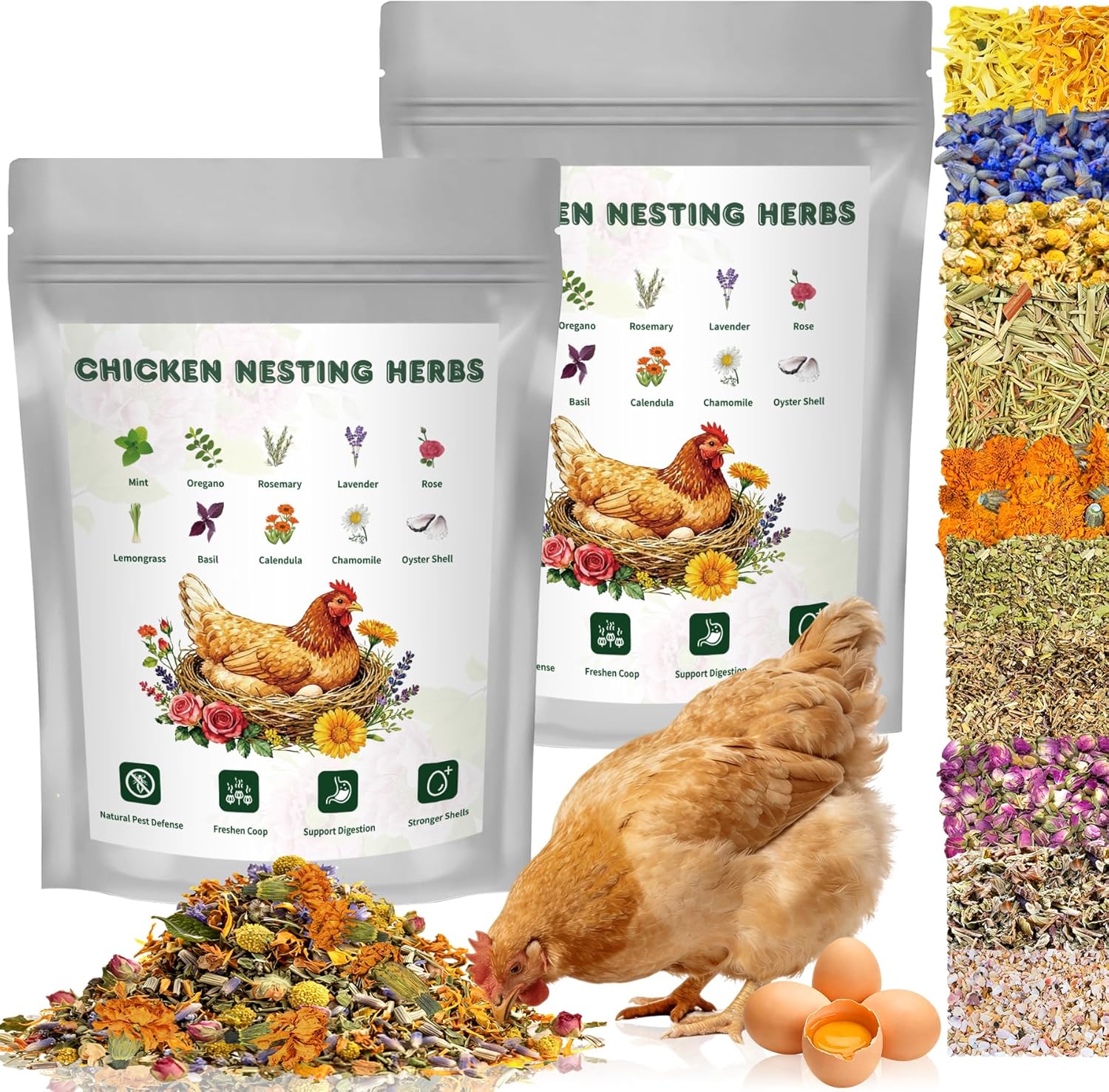 BGraceyy Chicken Nesting Herbs 32 oz – 11 Natural Dried Herb Blend with Marigold for Chicken Coop & Roost Refresh, Nesting Box & Dust Bath, Supports Natural Nesting Behavior