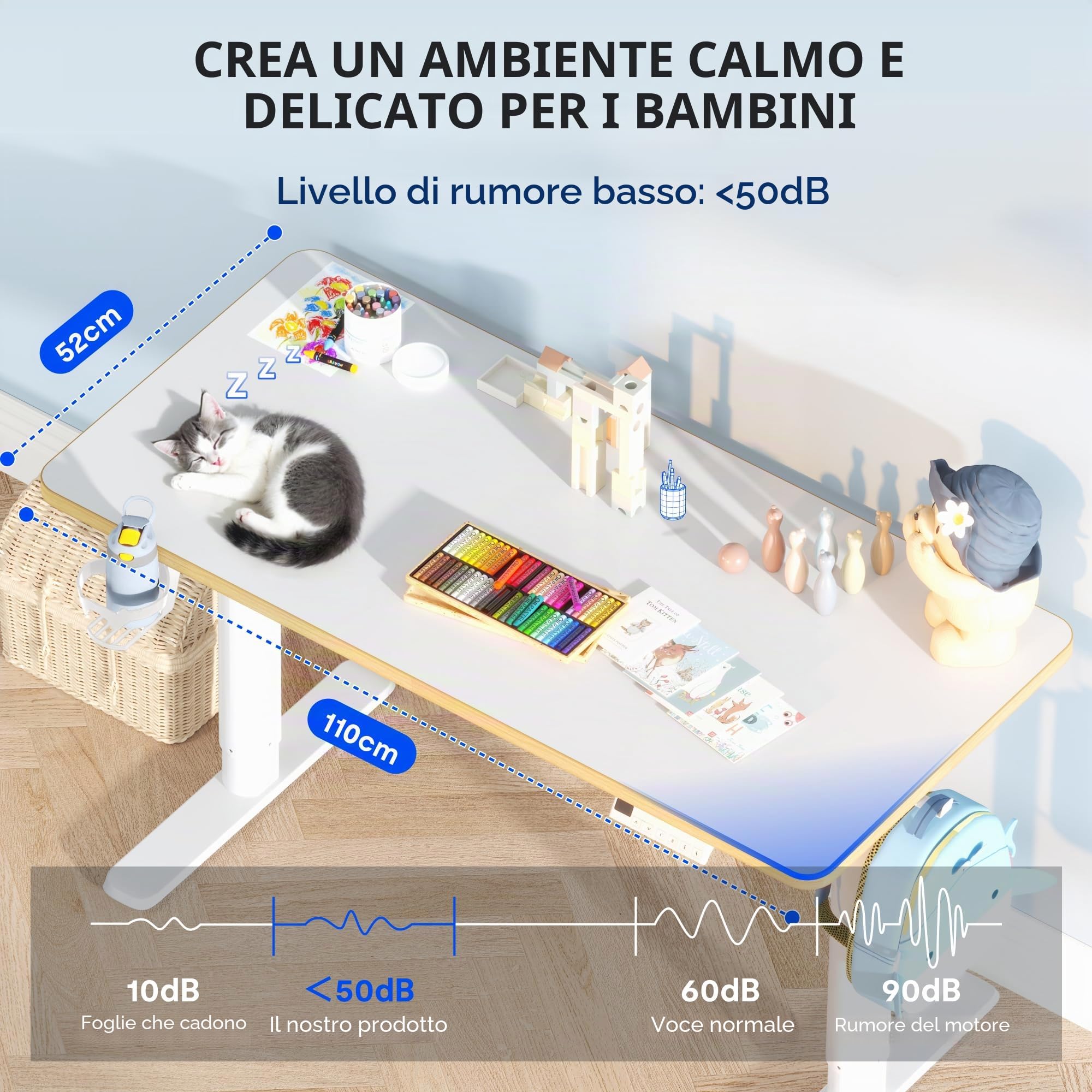 FLEXISPOT Scrivania per Bambini Regolabile in Altezza con Display LED, 3 Spazi di Archiviazione, Sicurezza, Piano Ergonomico 110×52 cm