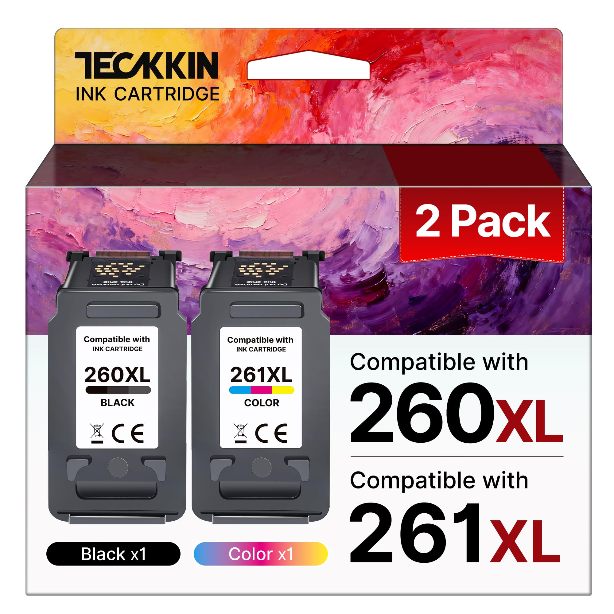 TECKKIN 260 261 Ink Cartridges 2 Pack Replacement for Canon PG260 CL261 PG-260XL CL-261XL 260XL 261XL Ink Cartridges for Pixma TS5320 TS5300 TS6420 TS6420a TS6400 TR7020 TR7020a Printer