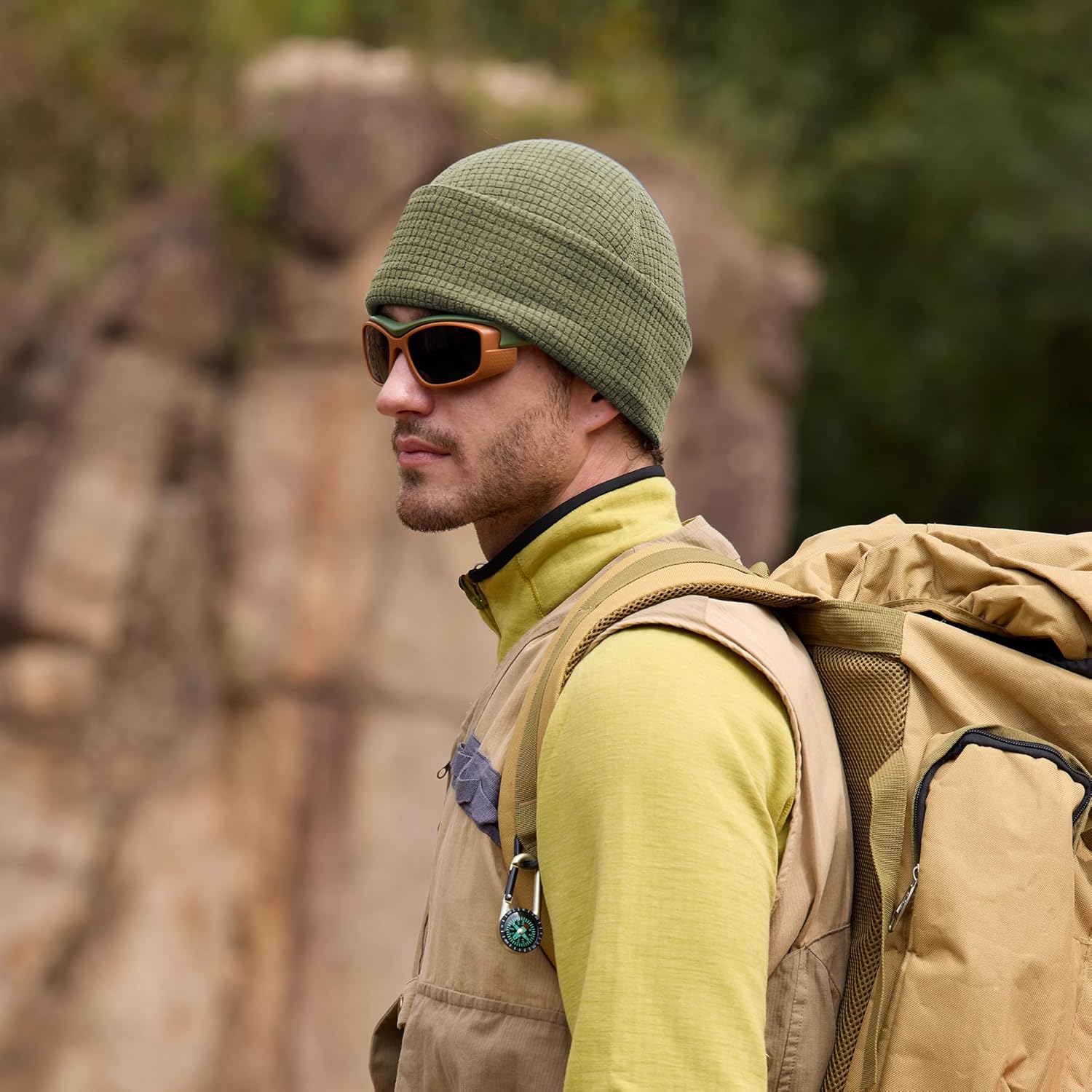 2 Pack Grid Fleece Cuffed Beanie Watch Cap Waffle Tactical Beanie Multi-Season Army Military Fleece Hat, All Weather Gear - Image 4