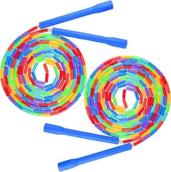 2 PACK 16.5FT Double Dutch Jump Ropes for Adults Kids, Rainbw Long Jump Rope, 1 Beaded Jump Rope for Fitness, Segmented Skipping Ropes for Exercise Training, Tangle-Free