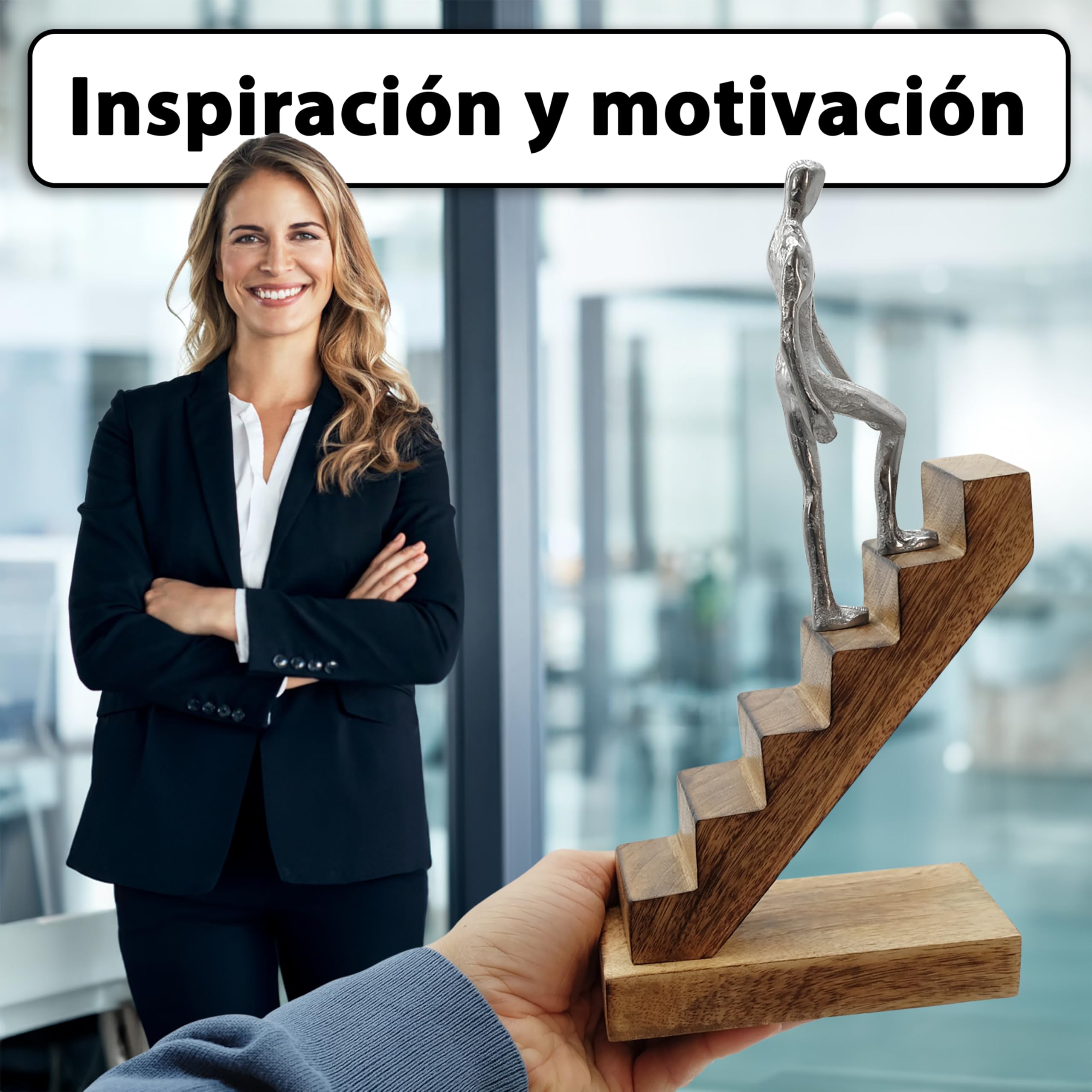 FeinKnick escultura decorativa «Top of The Rock» figura motivacional de 29 cm como símbolo de éxito e inspiración, moderna de madera y metal como estatua para decoración de salón, escritorio y oficina