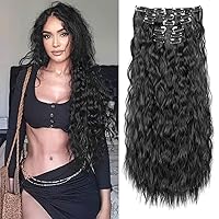 Vista 14 de FLUFYMOOZ Extensiones de cabello con pinzas, 6 extensiones de cabello sintético ondulado con clip para mujer, 24 pulgadas