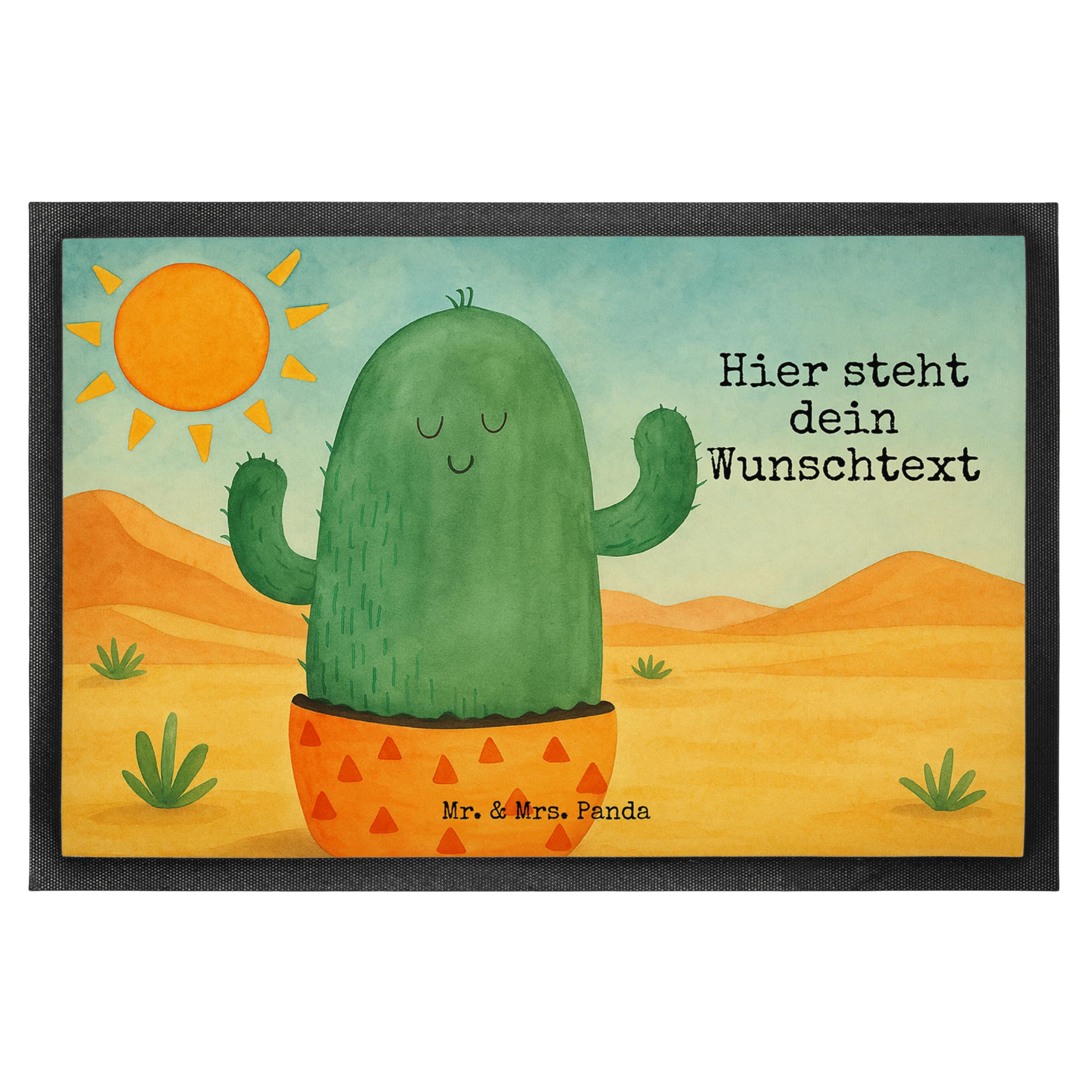 Mr. & Mrs. Panda Personalisierte Fussmatte Kaktus Sonne Design 60 x 90 cm - Geschenk, Kakteen, Fußmatte mit Name, personalisierbar, personalisiert, Namen, Trennung, Freundin, Scheidung