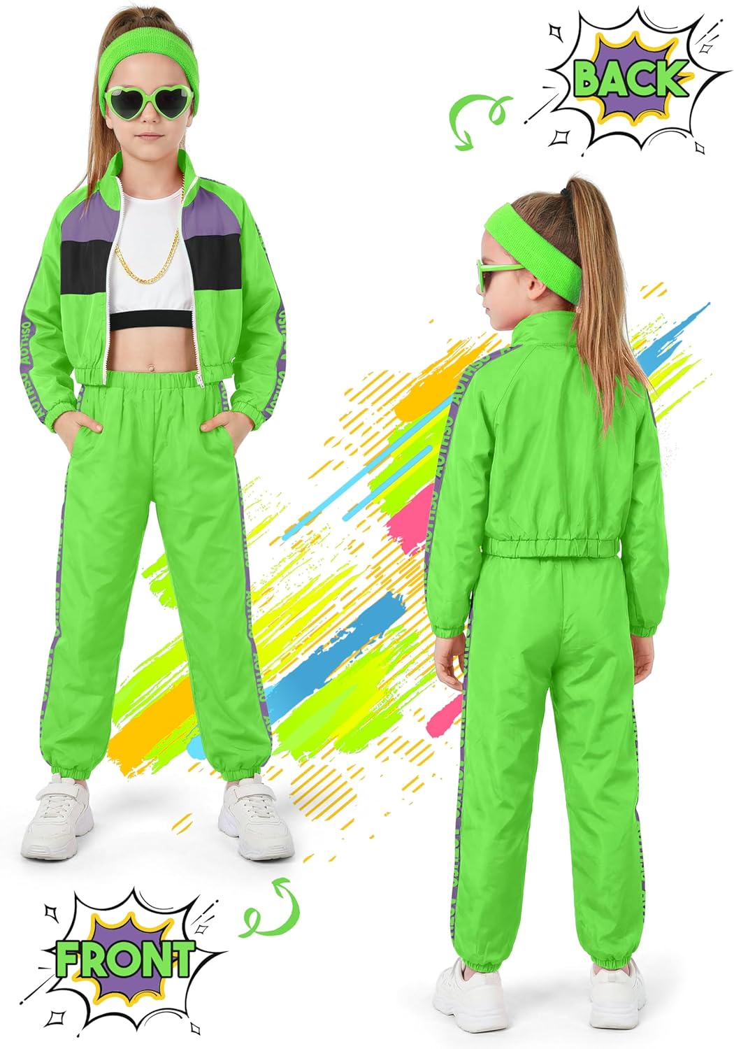 AOTHSO 7 Pcs Kids Hip Hop dance Costume for Girl 80s 90s Tracksuit Outfit Modern Jazz Team Performance Set Cosplay Party - Image 5