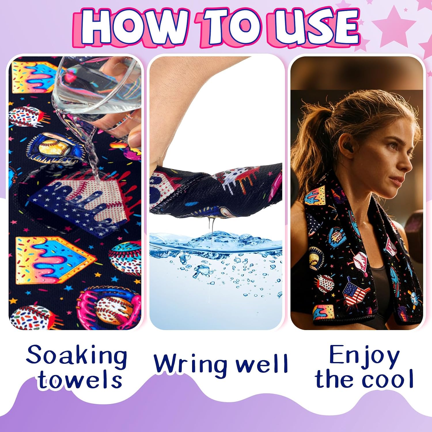 12 Pcs Softball Baseball Ice Cream Drip Cooling Towel Microfiber Breathable Towels Sport for Gym Travel Camping Running Ice Cream Drip Pool Towel for Softball Baseball Team Gift